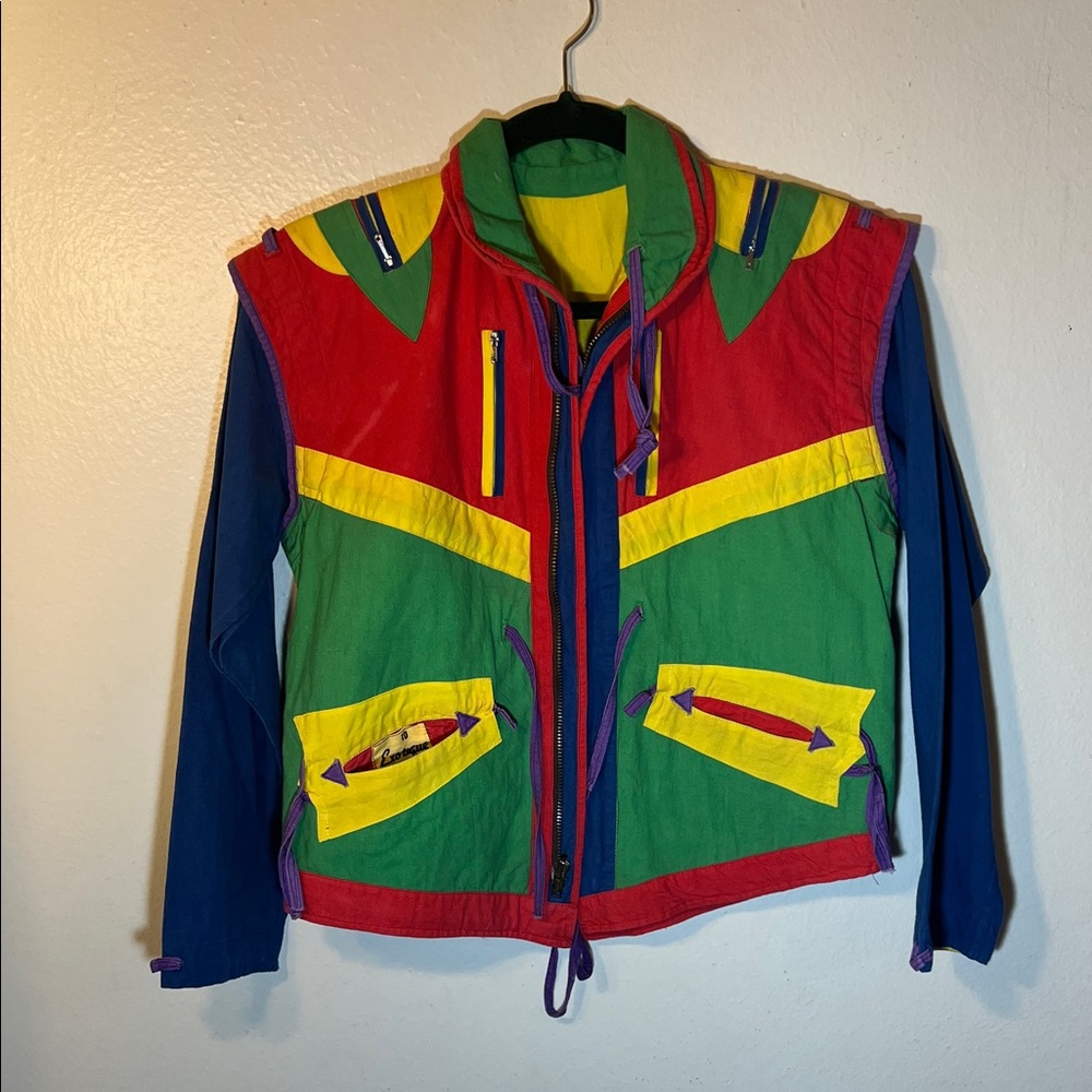 Exotique Vintage 80s  Color Block Primary Color Reversible Cotton Jacket Medium